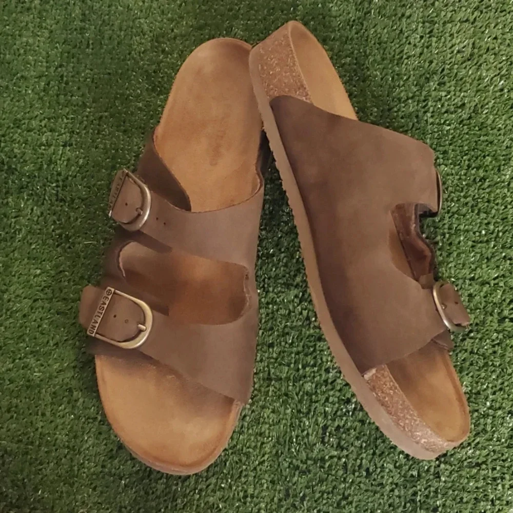 Mens Eastland Cambridge Leather Upper Slip on Sandals with Adjustable Straps 10D